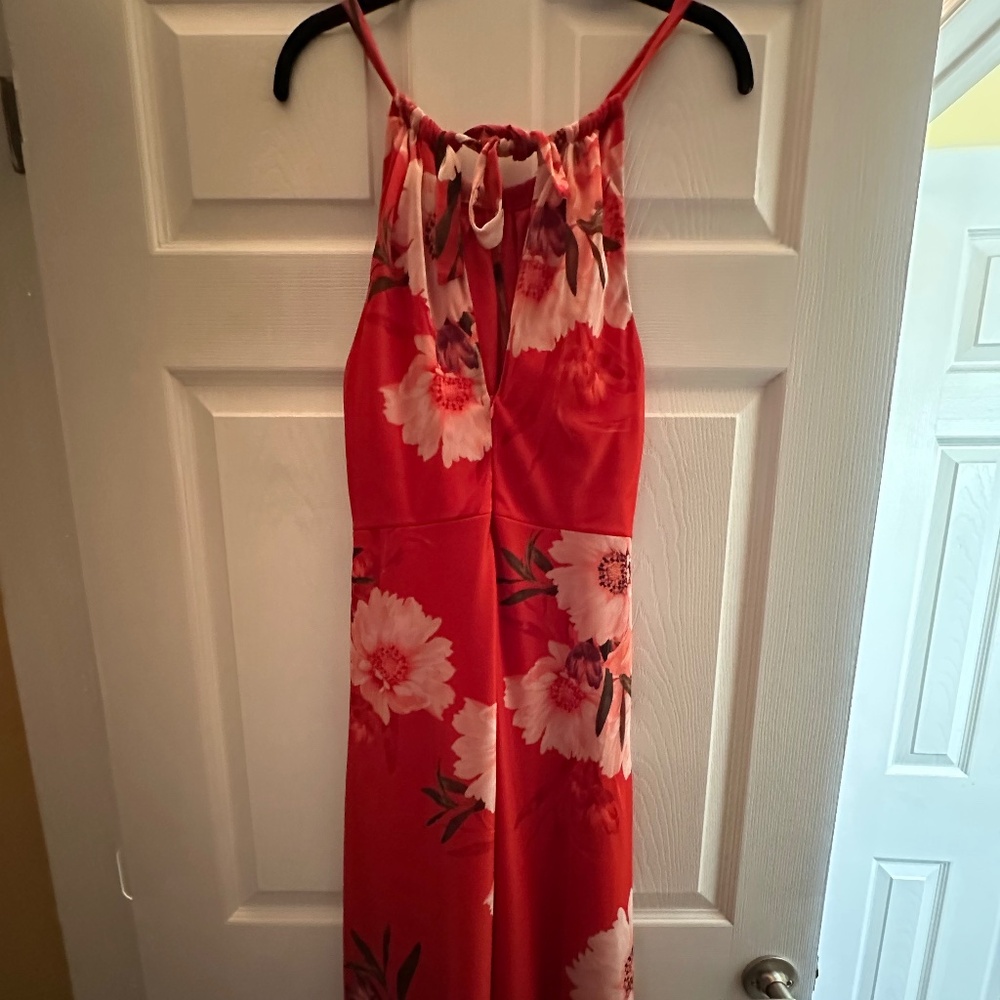 Le Château Floral Halter Dress – Orange & Pink – Petite Small – Made in Canada - Picture 2 of 10